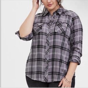 Torrid Taylor Twill Slim Fit Shirt gray plaid button front long sleeves